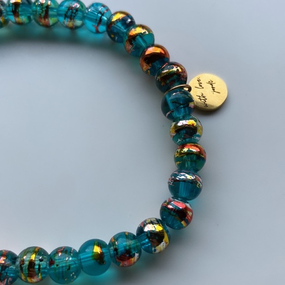 Chic Pearl electroplated Metallic Stretch Bracelet Chunky boho Teal Glass Beads - Picture 4 of 6